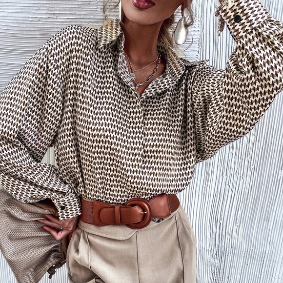 Classic Print Button Down Oversized Boyfriend Shirt